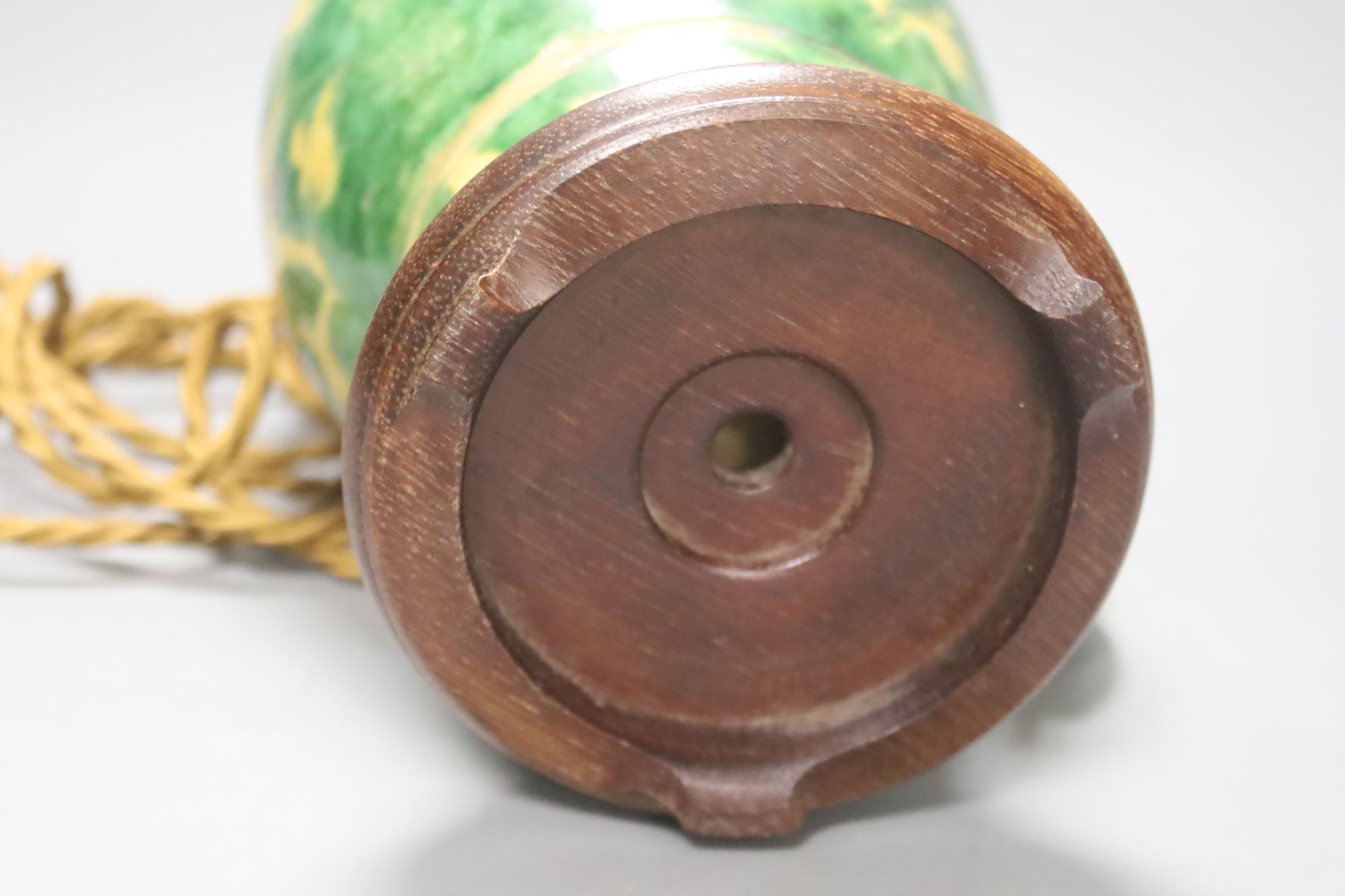 A Chinese sancai jar, Ming dynasty, mounted as a lamp, overall 30cm